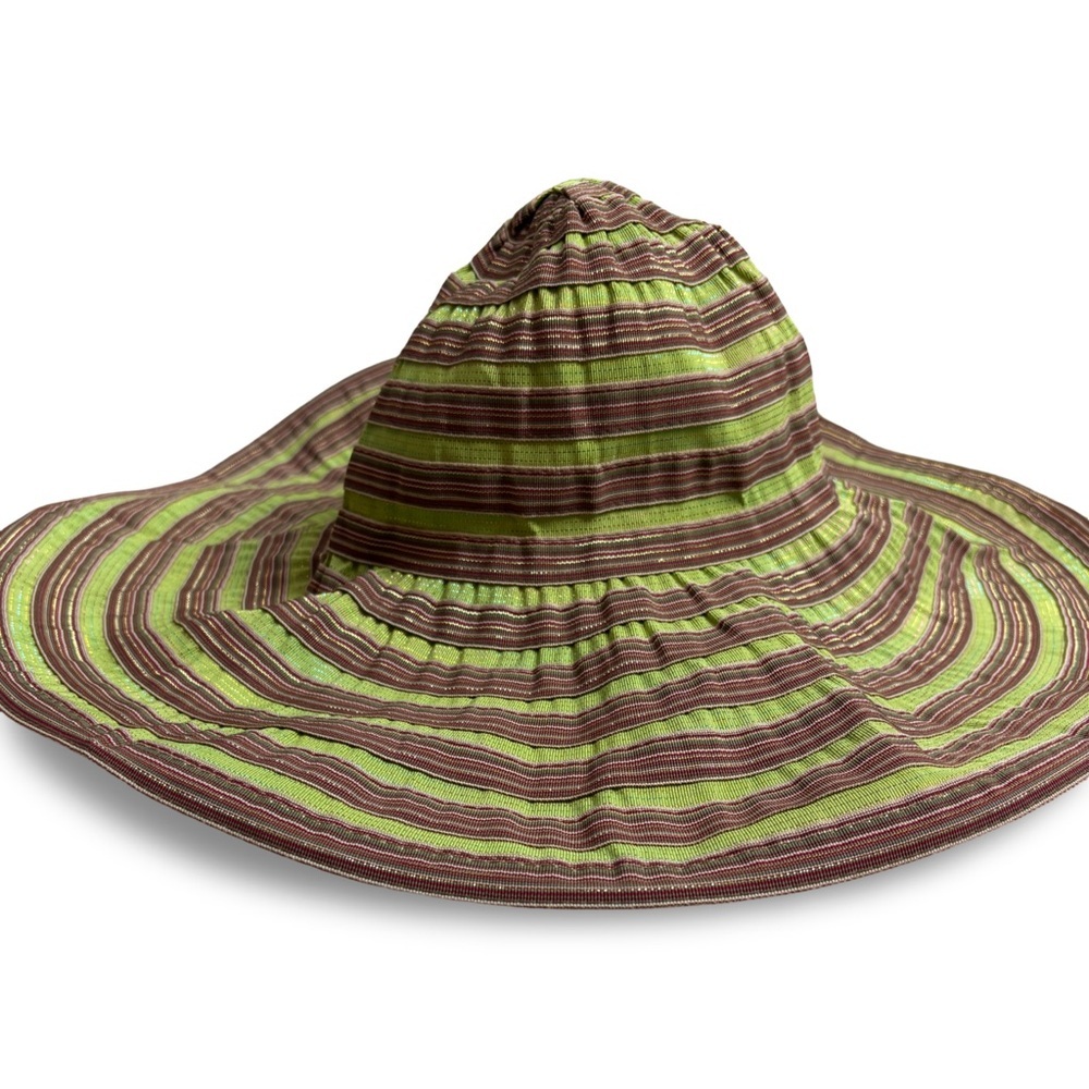 ALESSANDRA BACCI Firenze Green Ribbon Metallic Thread Sunhat
